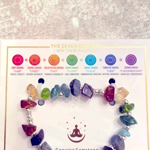 Brand New Genuine Gemstone & Sterling Silver Seven Chakras Stretch Bracelet - Picture 5 of 10